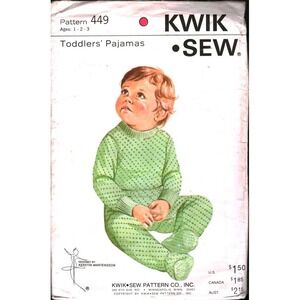 Vintage Kwik Sew 449 Toddlers Pajamas Sewing Pattern Sz 1 2 3 Kerstin Martensson